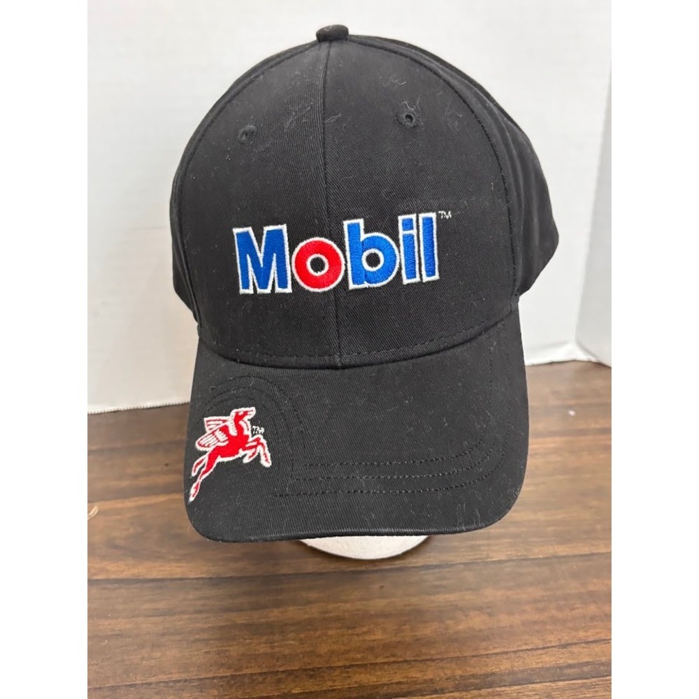 Mobil Oil Pegasus Logo Black Cotton Adjustable Baseball Cap Hat RN 128218